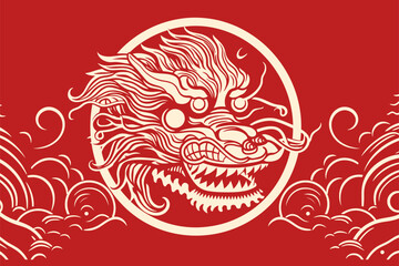 Vector china oriental dragon symbol logo red background