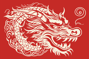 Vector china oriental dragon symbol logo red background