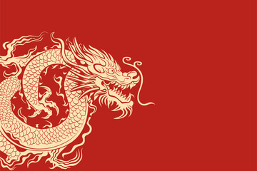 Vector china oriental dragon symbol logo red background