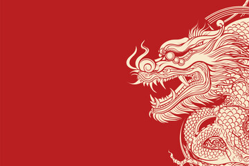 Vector china oriental dragon symbol logo red background