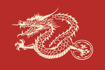 Vector china oriental dragon symbol logo red background