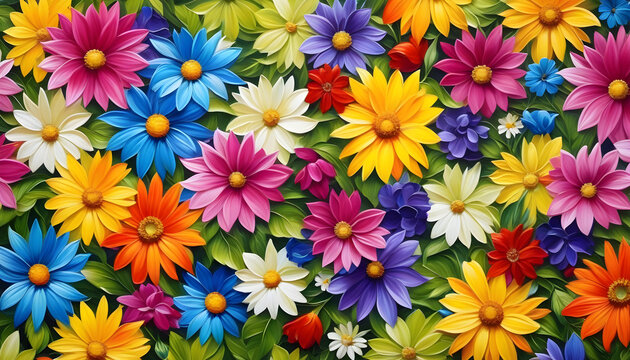 Beautiful wallpapers of colorful flowers painted at oil