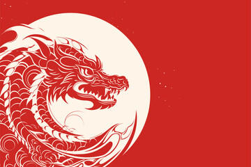 Vector china oriental dragon symbol logo red background