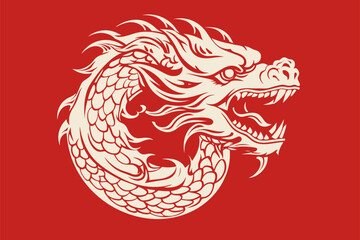 Vector china oriental dragon symbol logo red background