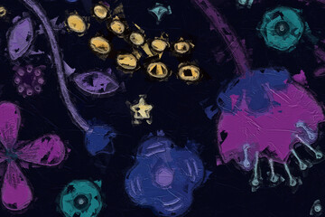 Obraz premium Oil paintings and various flowers, marine creatures, chrysanthemums, roses, peonies, flowers, and birds