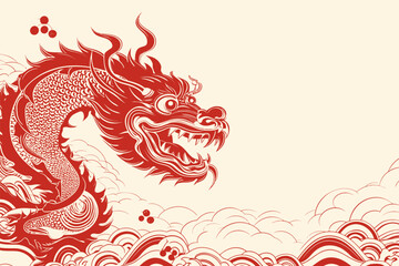 Vector china oriental dragon symbol logo red background