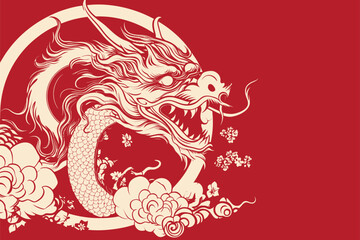 Vector china oriental dragon symbol logo red background