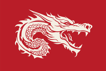 Vector china oriental dragon symbol logo red background