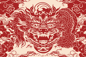 Vector china oriental dragon symbol logo red background