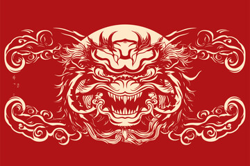 Vector china oriental dragon symbol logo red background