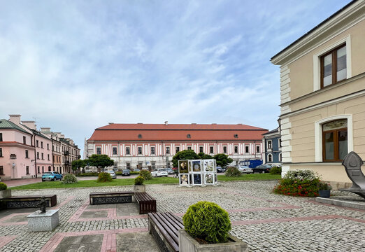 Zamosc, Poland, September 3, 2023: Fragment of the buildings of the old town of Zamosc in Poland