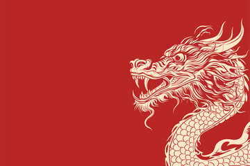 Vector china oriental dragon symbol logo red background
