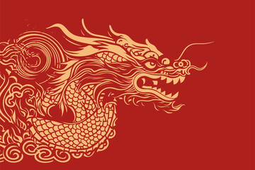 Vector china oriental dragon symbol logo red background