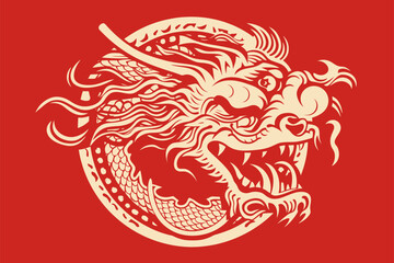 Vector china oriental dragon symbol logo red background
