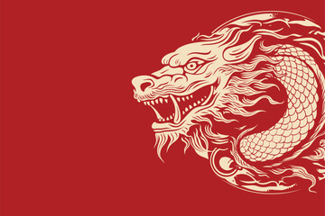 Vector china oriental dragon symbol logo red background