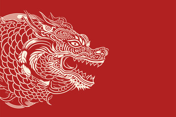 Vector china oriental dragon symbol logo red background - obrazy, fototapety, plakaty