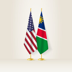 United States and Namibia national flag on a light background.