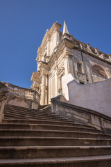The medieval city of Dubrovnik, Dalmatia, Croatia. Staircase and the church of the holy Ignatius.