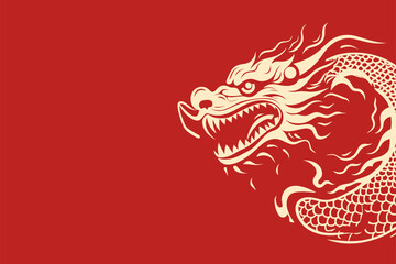 Vector gold china oriental dragon logo symbole sticker label red background