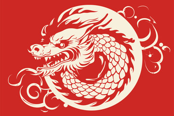 Vector gold china oriental dragon logo symbole sticker label red background