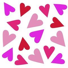 All over multi coloured heart design on a white background. Heart illustration for Valentine's Day. Valentine heart art.