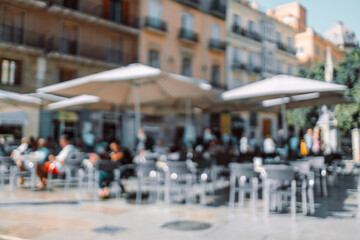 Blurred background : People in Coffee shop blur background with bokeh light with vintage filter. High quality photo