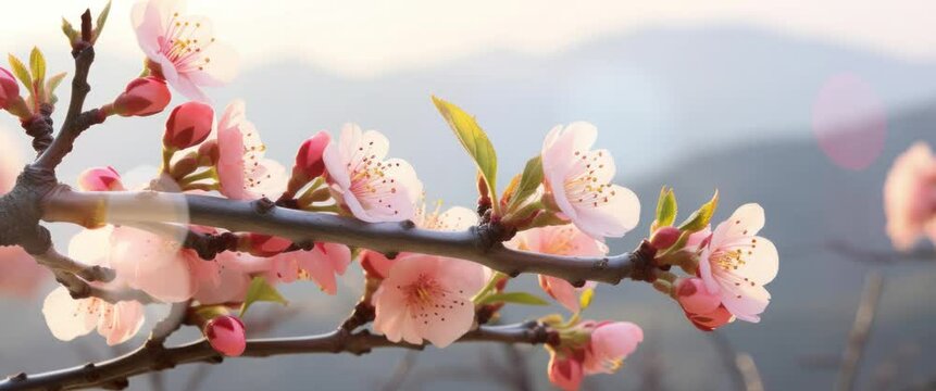 Anamorphic video the mountain peach blossoms in full bloom in springtime.