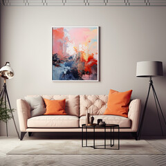 peach color sofa with painting 