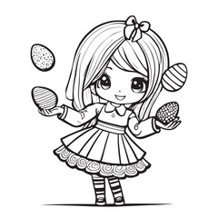 Fototapeta premium coloring book little girl with Easter eggs