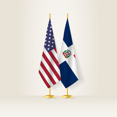 United States and Dominican Republic national flag on a light background.