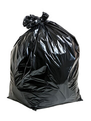 Tied Heavy-Duty Black Trash Bag on Plain Background