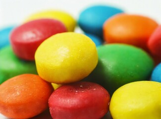 Colorful multicolored candies closeup isolated on white background