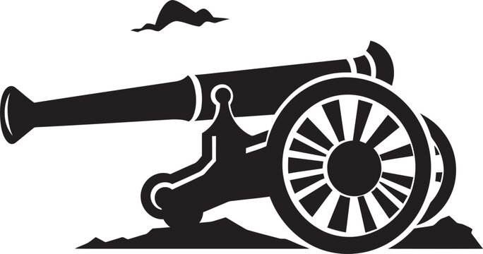 Strategic Impact Sleek Black Cannon Logo Icon Elegant Warfare Minimalistic Cannon Firearm Vector Design
