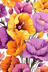 Lisianthus Eustoma Prairie Gentian Flower Pattern Floral Textile Design, Nature Wallpaper, Garden Background, Cottagecore Painting, Greeting Card Art