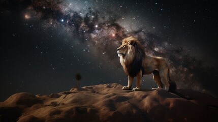 lion on the moon, Picture a regal lion, its fur adorned with intricate patterns inspired by the...