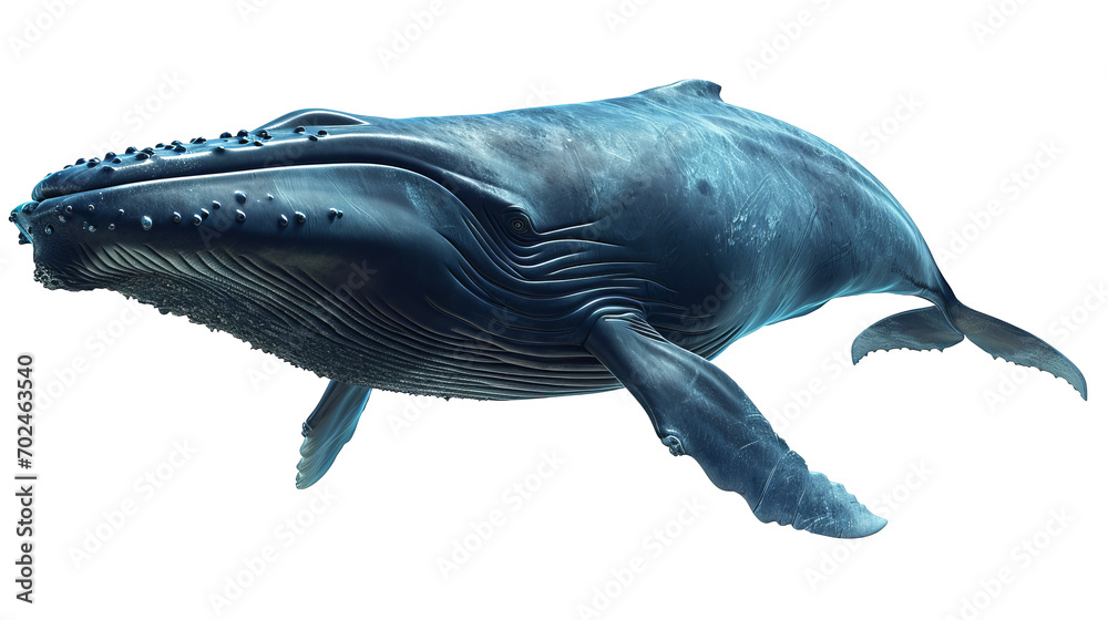 Wall mural big blue whale, cut out - stock png.