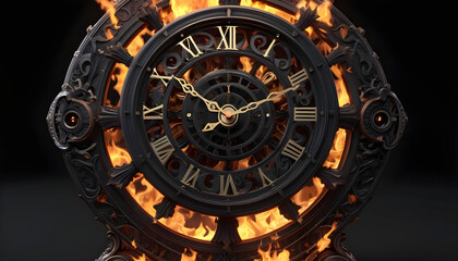 Obraz premium clock on fire, time waste, time is burning - Generative AI