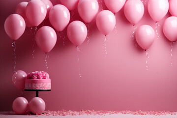 Birthday and valentine's day concept, light pink balloons full background copy space