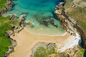 Aerial view of Playa de fuentes near San Vicente de la Barquera in North Spain, Europe