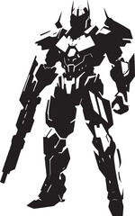 Combat Guardian Vector Black Combat Cyborg Emblem Tactical Vigilant Black Armed Robot Iconic Design