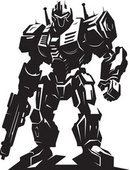 Stealth Protector Vector Black Combat Machine Precision Robotic Guardian Black Armed Robot Iconic Emblem