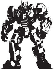 Warrior Sentinel Vector Black Combat Android Icon Elegant Enforcer Black Armed Robot Emblematic Symbolism