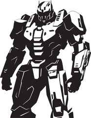 Tactical Vigilant Black Armed Robot Iconic Precision Sleek Sentinel Vector Black Combat Android Emblem