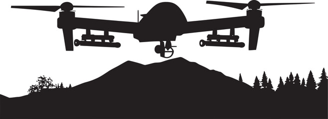 Obraz premium Sleek Guardian Vector Black Combat Drone Identity Aerial Defender Black Armed Quadcopter Emblematic Precision