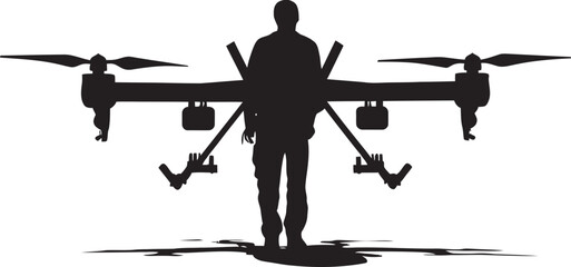 Stealth Avenger Vector Black Combat Drone Symbol Robotic Sentinel Black Armed Quadcopter Emblematic Identity
