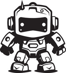 Pocket Protector Black Vector Cute Combat Robot Icon Tiny Titan Combat Robot in Black Vector Design
