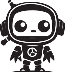 Adorable Defender Cute Tiny Combat Bot Emblem Pocket Protector Black Vector Cute Combat Robot Icon