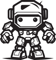 Petite Protector Cute Tiny Combat Bot Logo Micro Guardian Black Vector Combat Robot Symbol