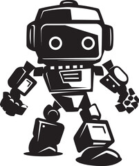Mini Mech Tiny Combat Robot in Black Vector Logo Adorable Defender Cute Tiny Combat Bot Emblem