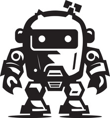 Obraz premium Adorable Defender Cute Tiny Combat Bot Emblem Pocket Protector Black Vector Cute Combat Robot Icon